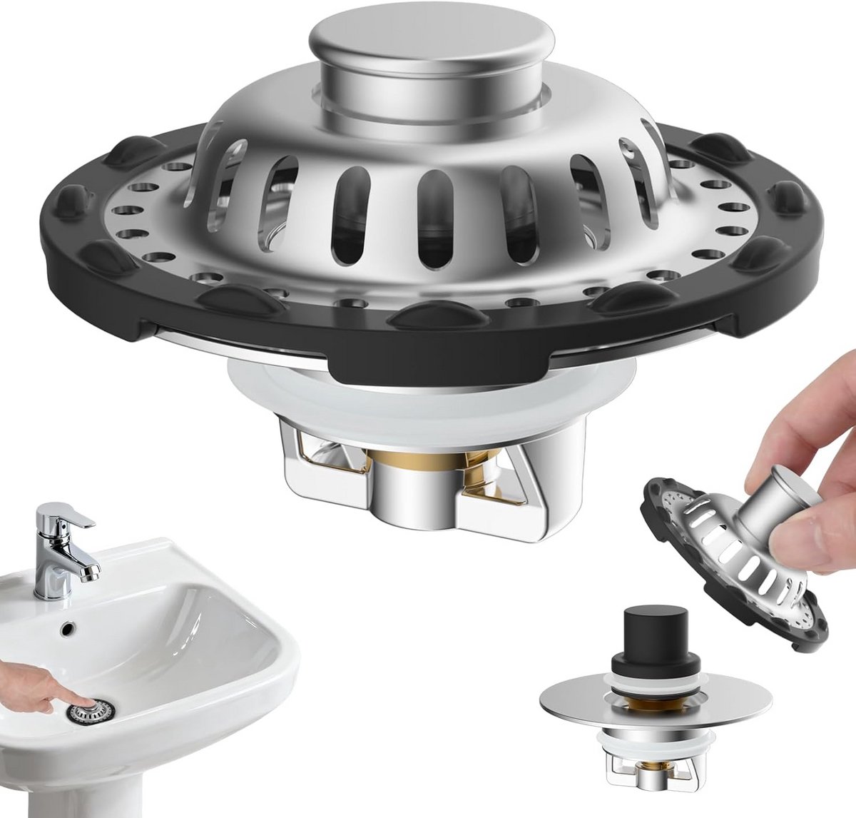 Wastafelstop - Afvoerstop Zeef - Water Dicht Maken - 3-in-1 Ontwerp - 25-46 mm - Chroom