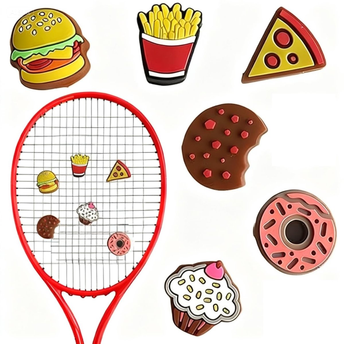 Dailygoods- Tennisdempers 6-delige set - Siliconen - Schokdempers - Tennisrackets - Vermindert trillingen - Levensmiddelendesigns - Tennisaccessoires