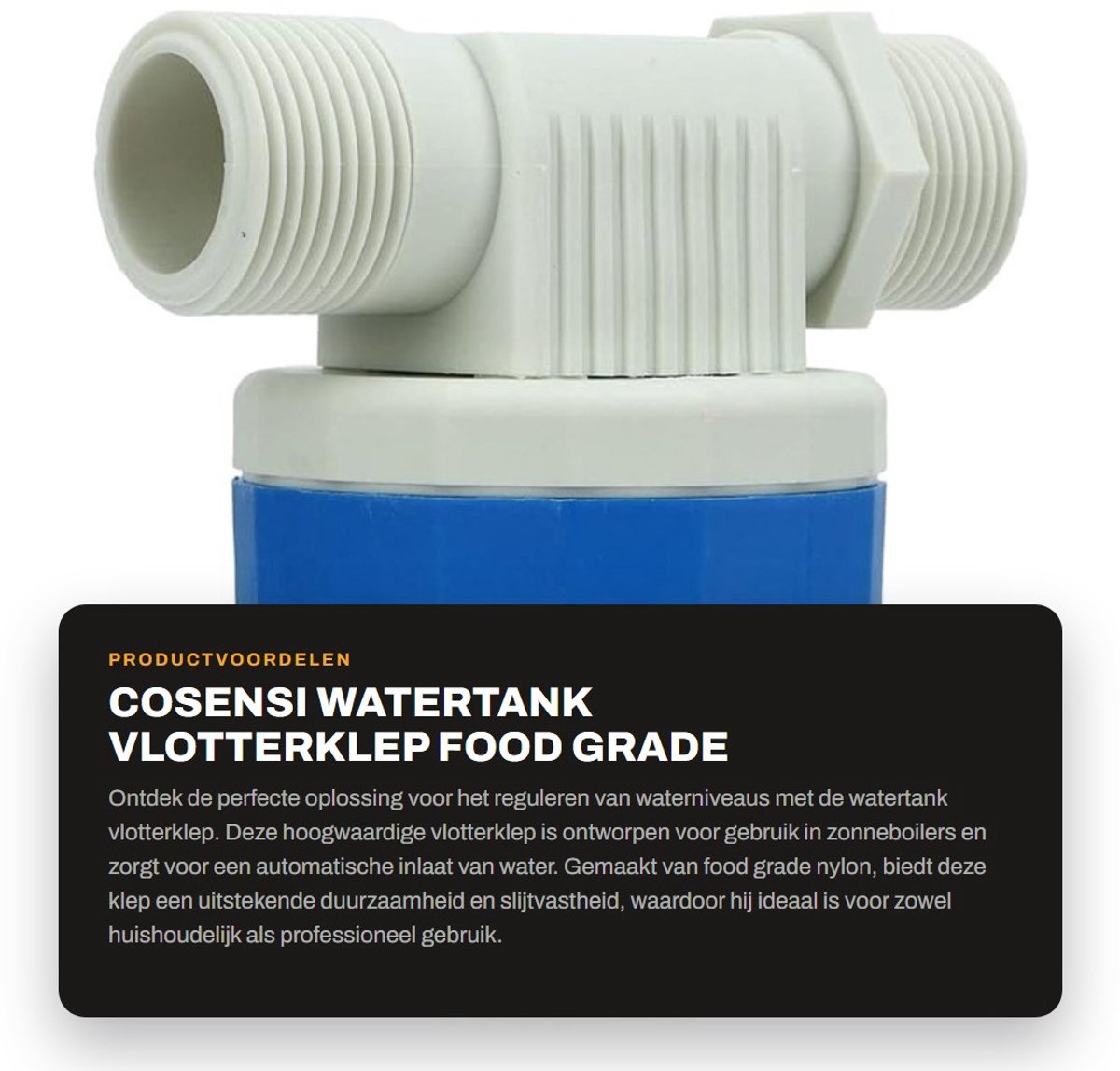 Dailygoods- Vlotterklep Automatische Inlaat - Waterniveau Regelklep - Food Grade Nylon - Antislijtage - Geschikt voor Zonneboiler - 3/4 Aansluiting