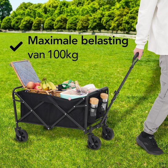 Handige Transportkar - Vouwbare Kar - Outdoor Activiteiten - 100 kg Draagkracht - 90 x 50 x 75 CM - Zwart — afbeelding 4