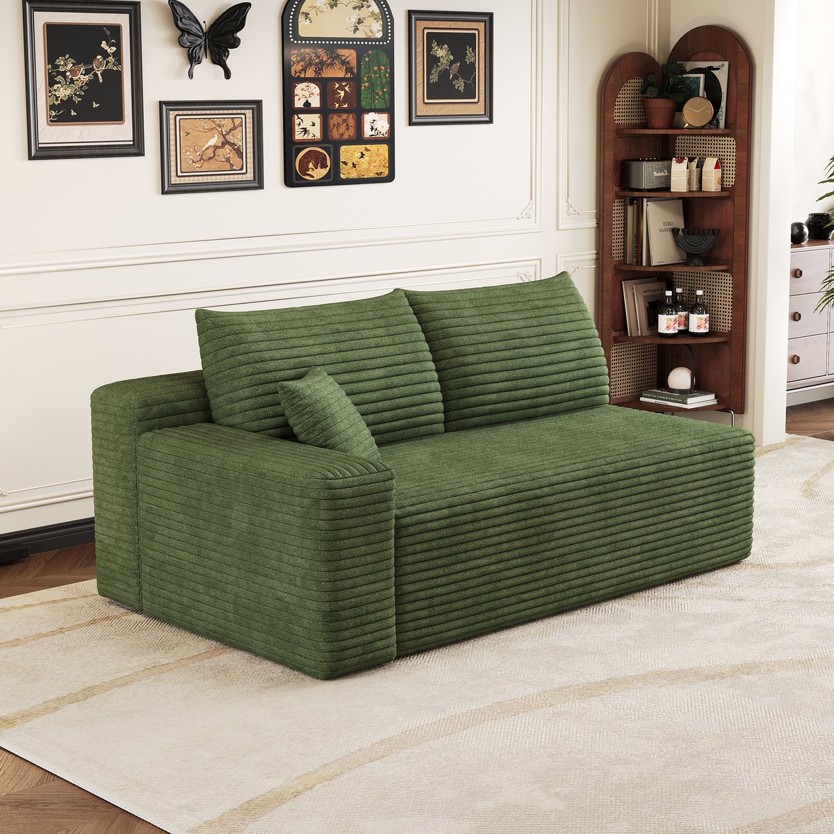 MODENUIT Sofa 2-Zits - Chaise Longue Omkeerbaar - Voor Woonkamer En Slaapkamer - Ribstof - Groen