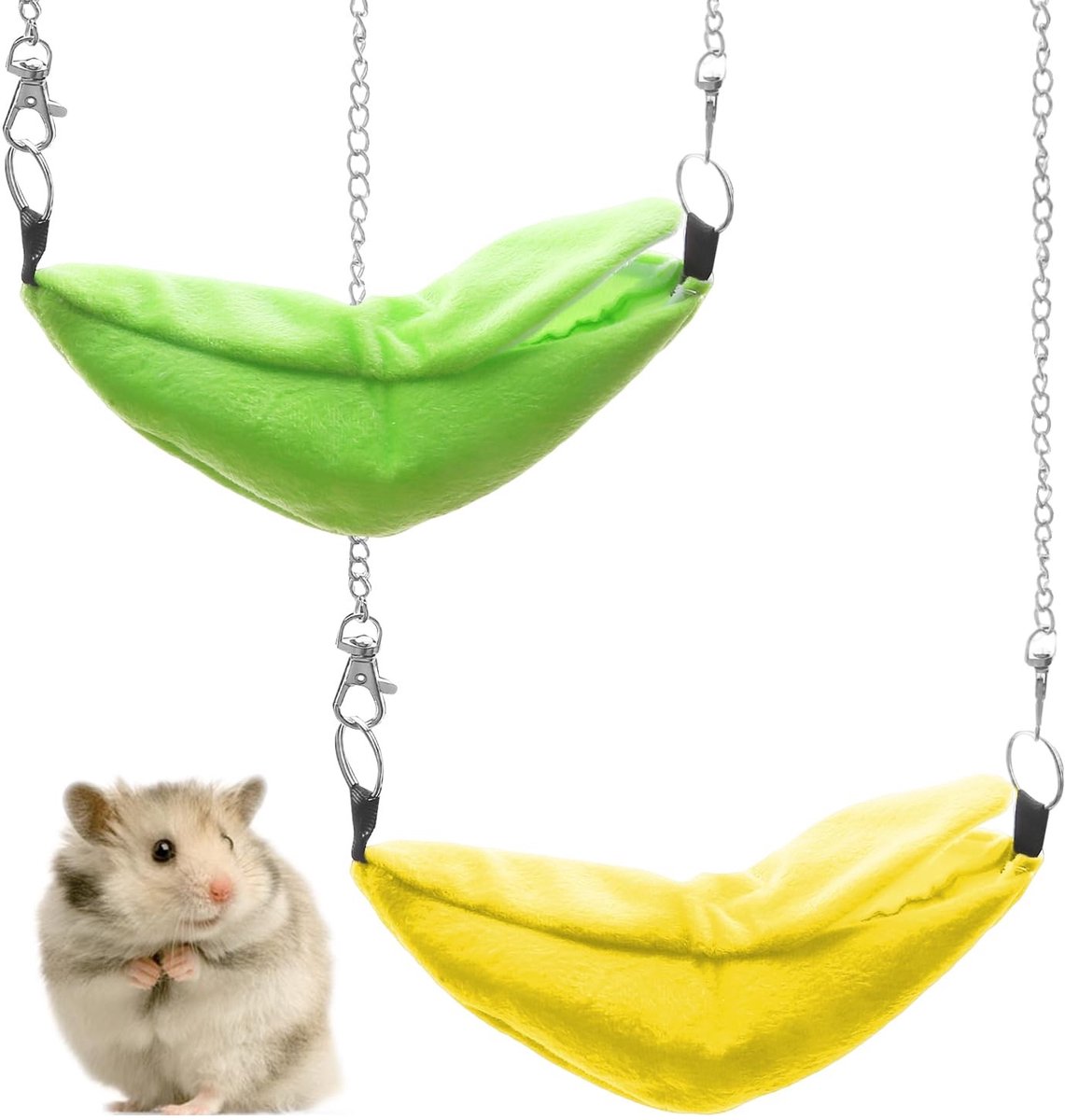 Dailygoods- Hamsterbed Bananen-Design - Hangmat - Huisdierbed - 2 Stuks - Superzacht Materiaal - 20 x 6,5 cm - Huisdierhangmat