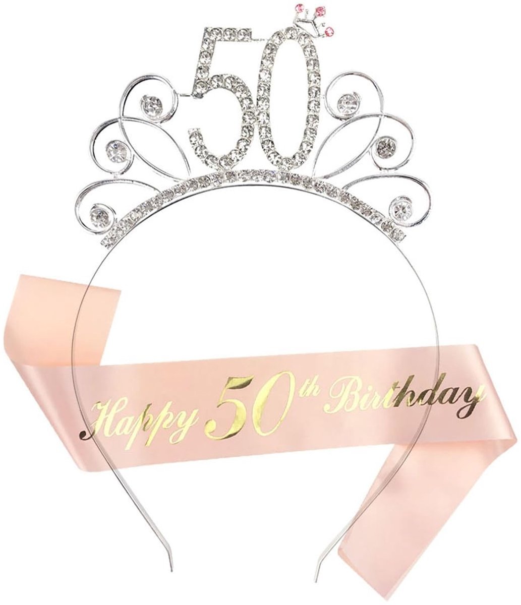 Dailygoods- Kroon 50e Verjaardag - Strass Diadeem - Hoofdband - Decoratieve Feestaccessoires - Voor Meisjes - Feestversiering - Feestkroon