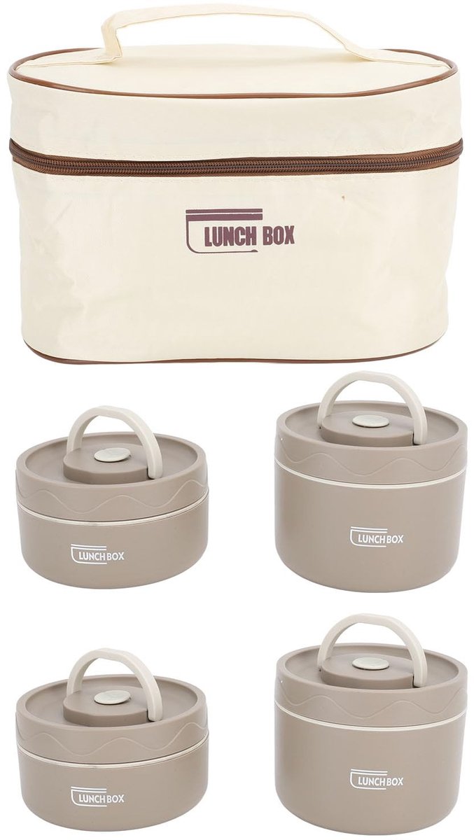 Dailygoods- Lunchbox RVS - Isolerende Lunchbox - Multifunctionele Bento Box - Thermische Tas - Voor Werk/Sport/Camping - 2/3/4 Stuks