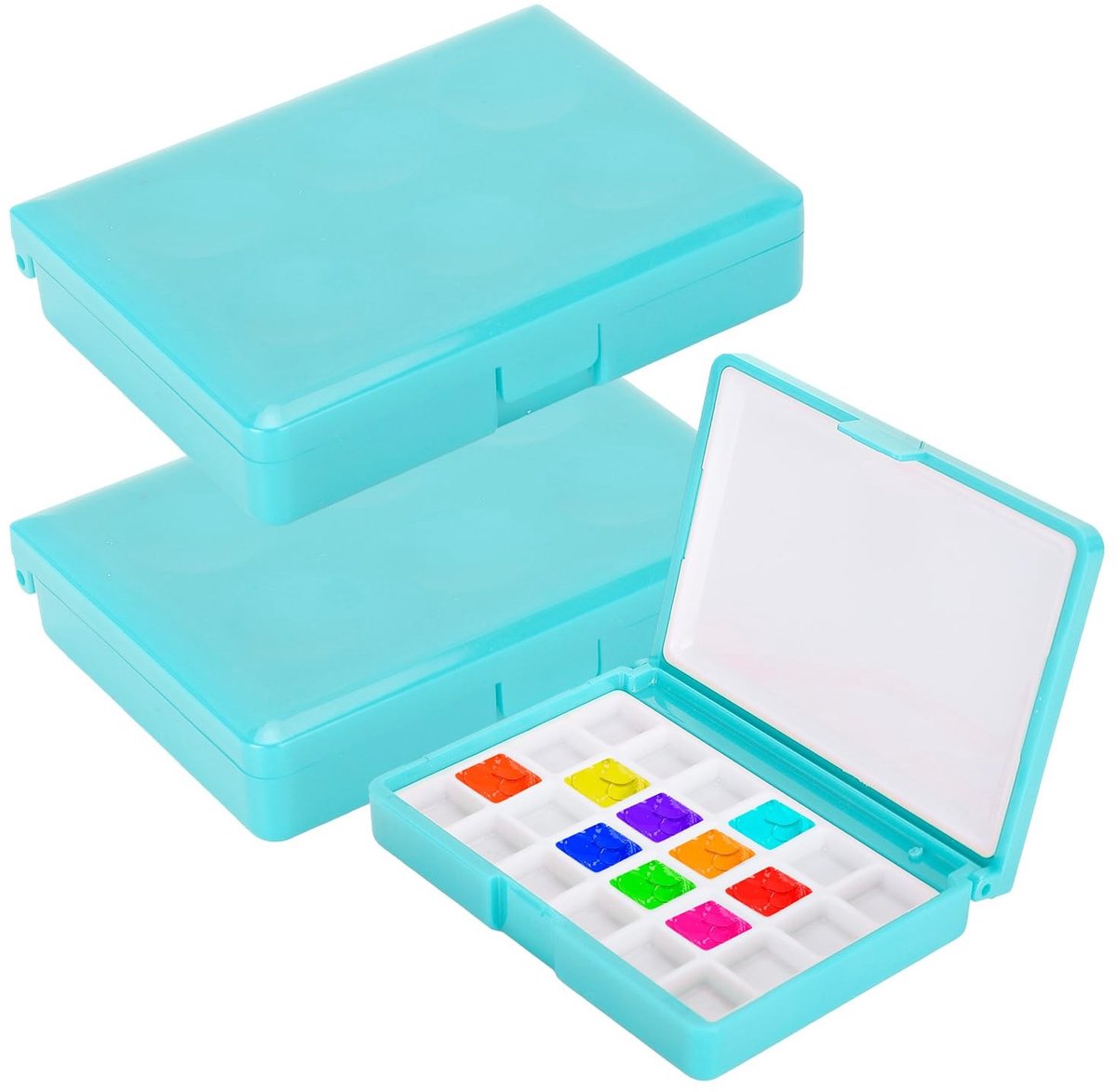 Dailygoods- Aquareldoos Leeg - 2 Stuks - Draagbare Paletten - Plastic Opslag - Gepartitioneerd Ontwerp - Compacte Kunstenaarsdoos - Verfdoos