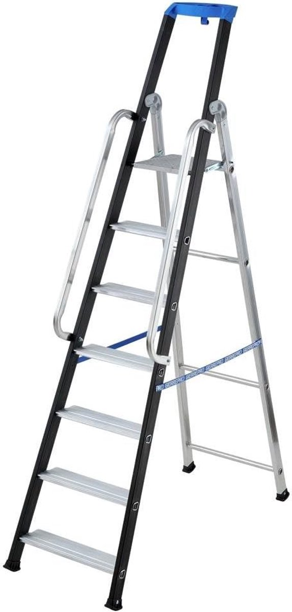 Veiligheidsladder Aluminium - Klusladder Werkladder - Hoge Klussen Uitvoeren - Multifunctionele Schaal - 7 Treden - Aluminium