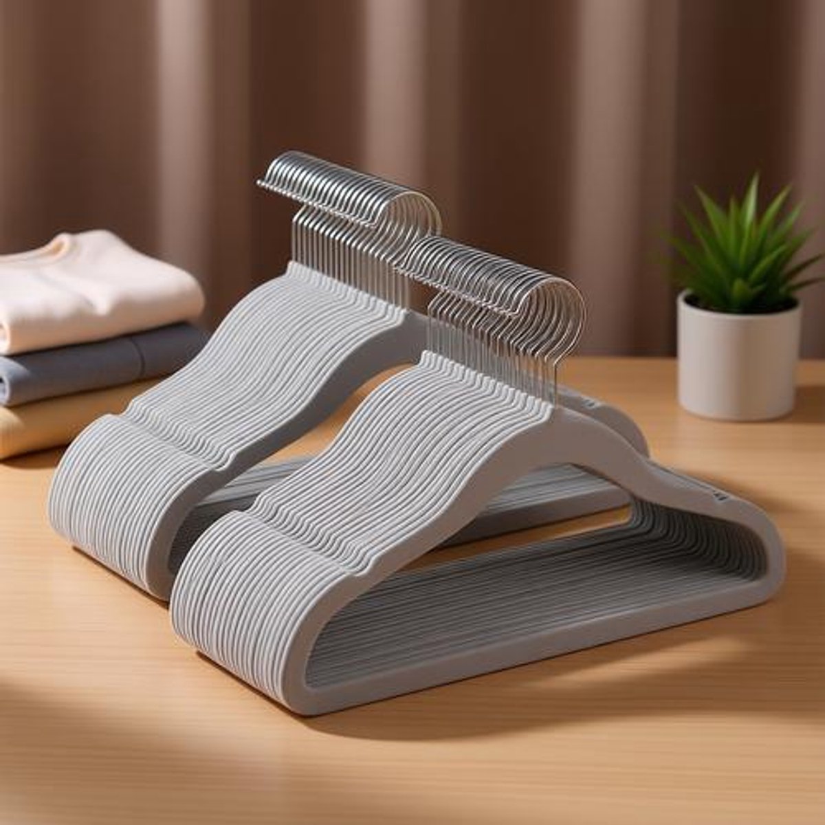 Kinderkleerhangers set 50 stuks, fluwelen antislip kleerhangers voor kinderkleding, 360° draaibare haak, ruimtebesparend, duifgrijs
