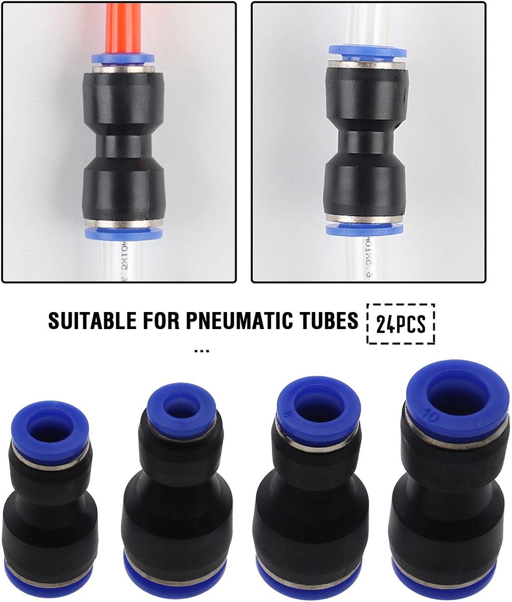Dailygoods - Pneumatische Drukknoppen - 24 Stuks Adapter - Kunststof - Blauw - Voor Lucht- en Waterleidingen - Snelontgrendeling