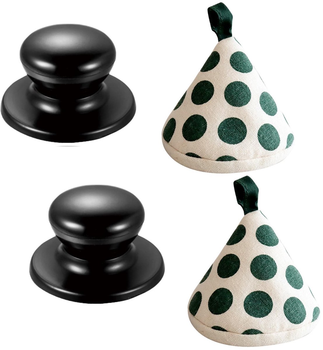 Dailygoods- Potdekselgreep - Hittebestendig Bakeliet - Universele Dekselknop - Driehoekige Handgreep - Set van 4 Delen - Zwart/Groen