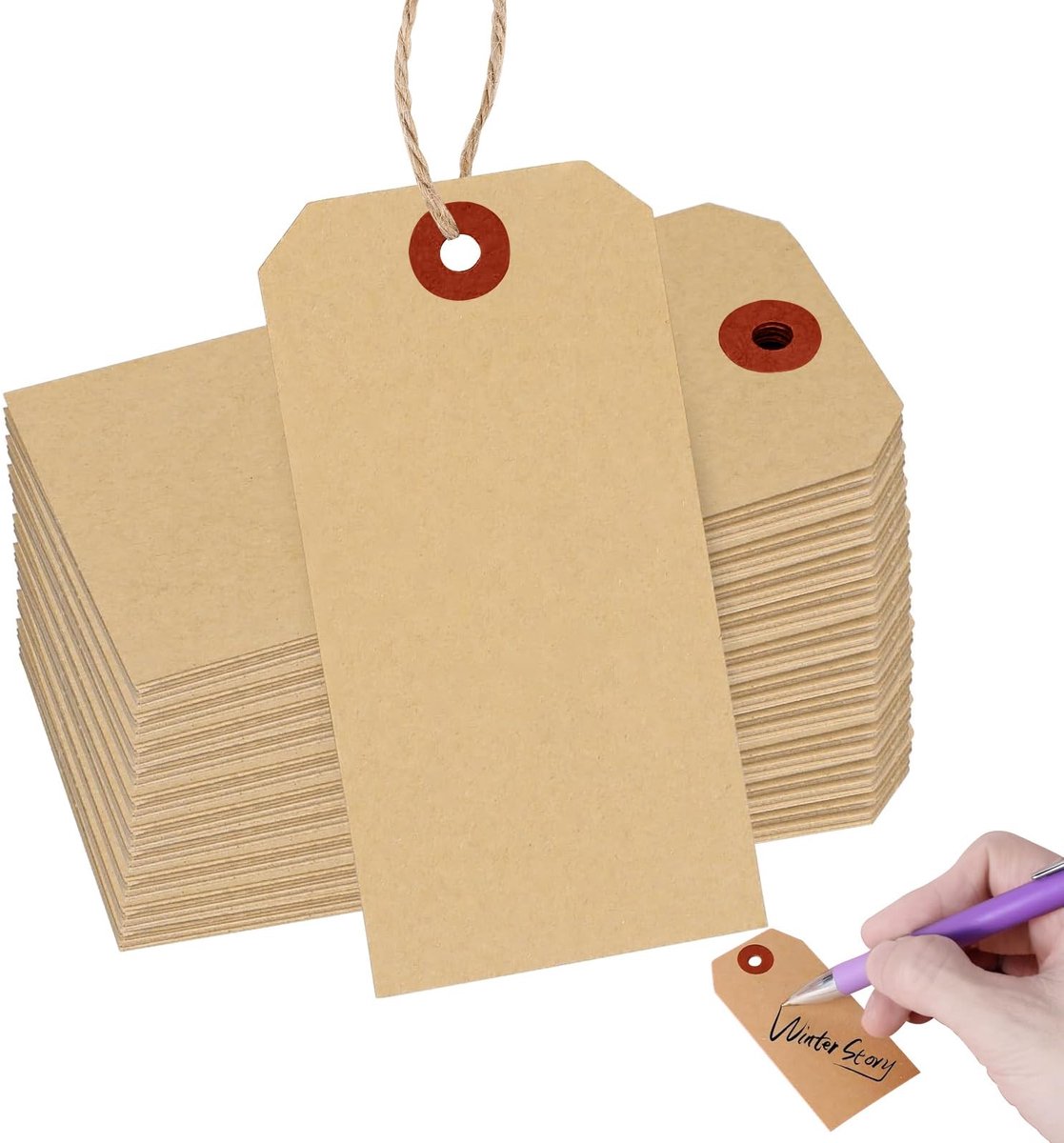 Dailygoods- Prijslabels 100 stuks - Cadeaulabels - Prijsetiketten - Etiketten voor rommelmarkt - Beschrijfbaar oppervlak 7x3,5 cm - Kraftpapier