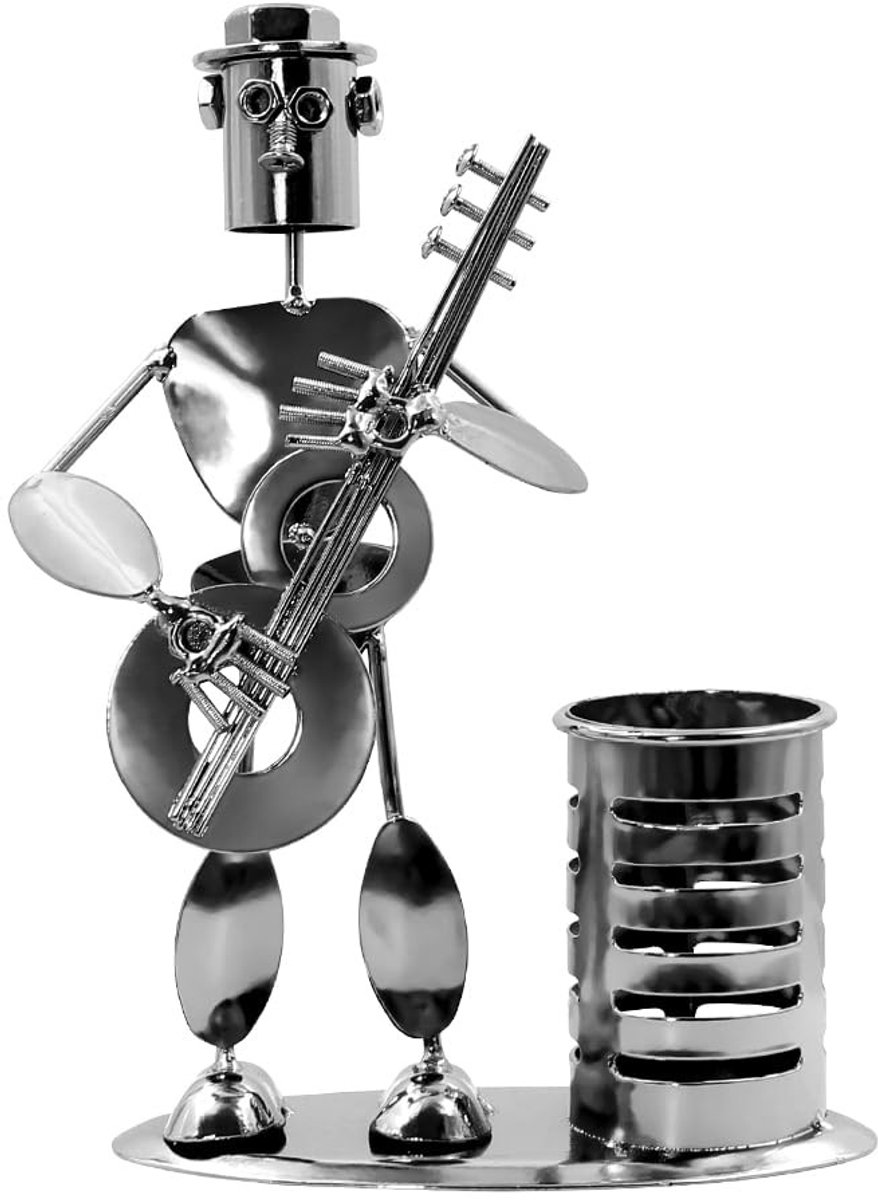 Dailygoods- Gitaar Pen Houder Retro - Metalen Muzikant - Potlood Organizer - Bureau Decoratie - Thuis/Kantoor Ornament - Hoogwaardig Vakmanschap - Penhouder