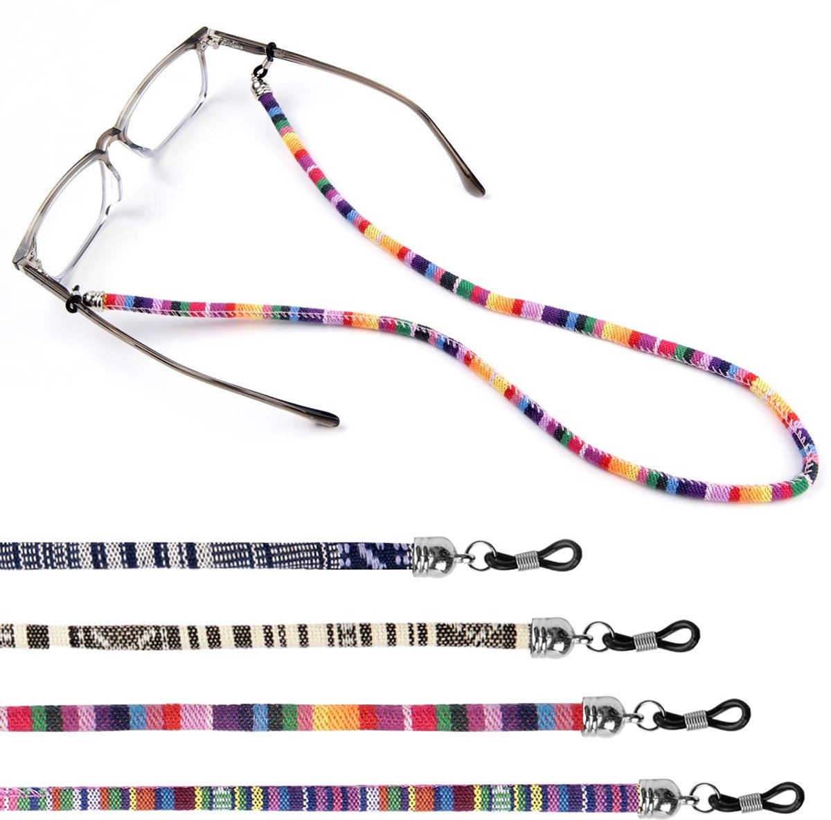 Dailygoods- Brilketting Grof Katoen - 4 Stuks - Unisex Design - Brillenkoord - Zonnebril Riem - Antislip - Geschikt voor Mannen/Vrouwen - Brilkoord