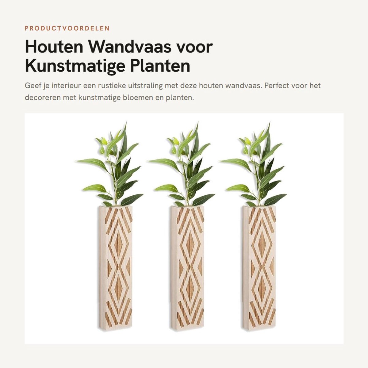 Dailygoods- Wandvaas Houten Wanddecor - Muurdecoratie - Wanddecoratie - Muurvaas - Rustieke Decoratie - Ideaal voor Kunstmatige Bloemen