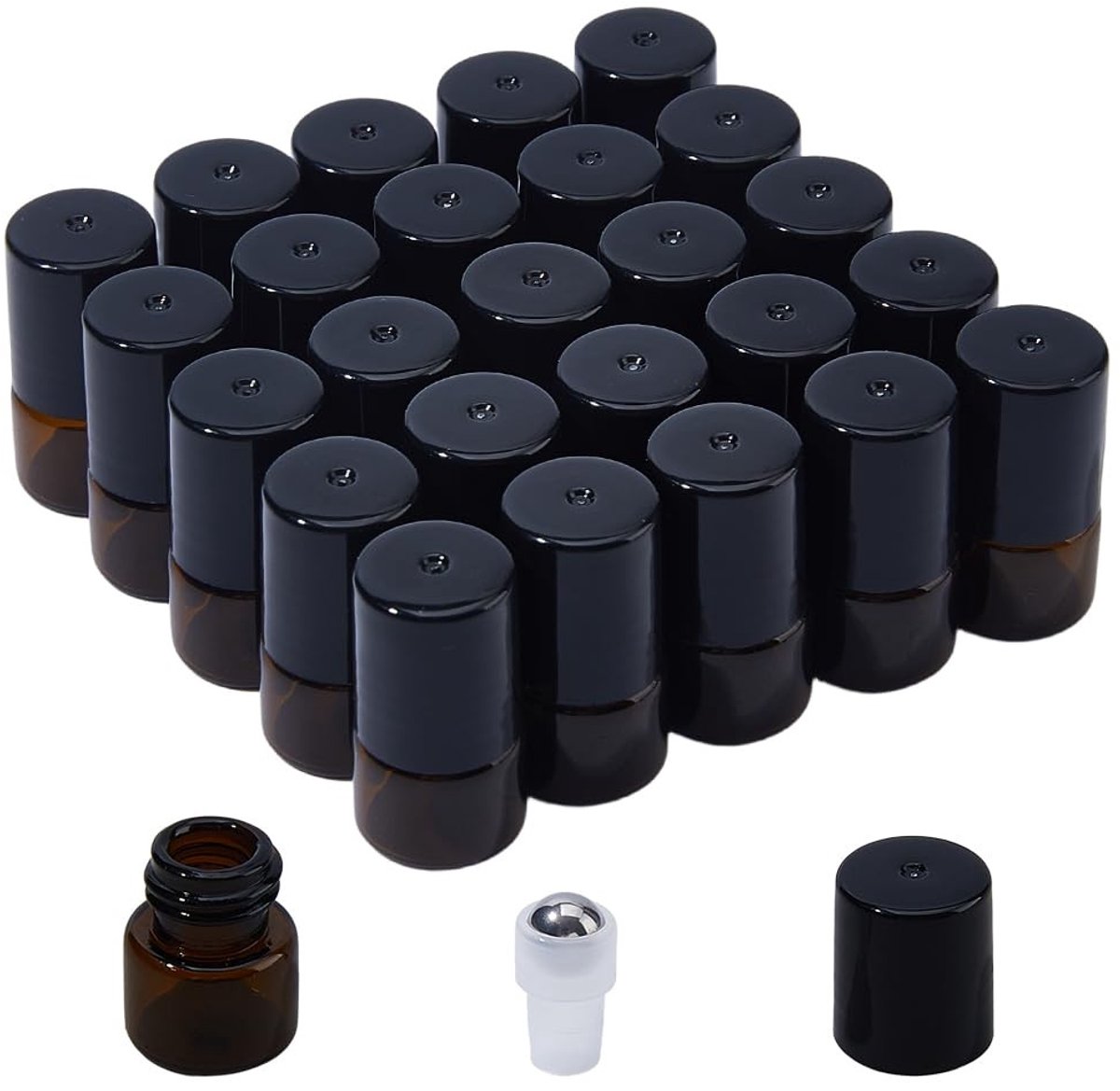 Dailygoods- Rollerball Flesjes 60 Stuks - Glazen Flesjes - Mini 1 ml - Amberglas - Lekvrije Dop - Voor Etherische Oliën