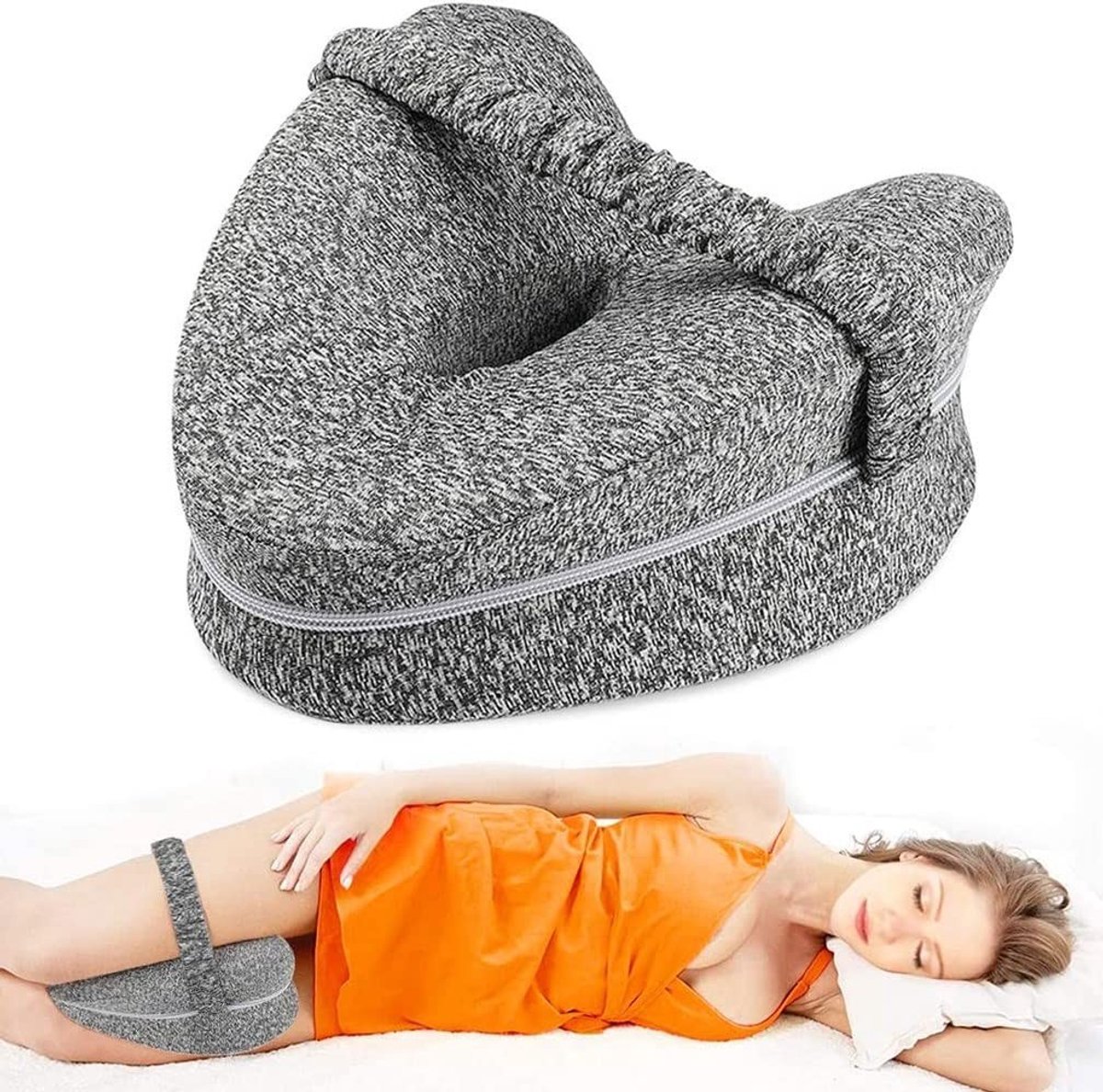 Dailygoods- Kniekussen Orthopedisch - Been-/Kniekussen - Ergonomisch Zijslaapkussen - Memory Foam - Ondersteunt Rug/Benen - Afneembaar met Riem - Beensteun