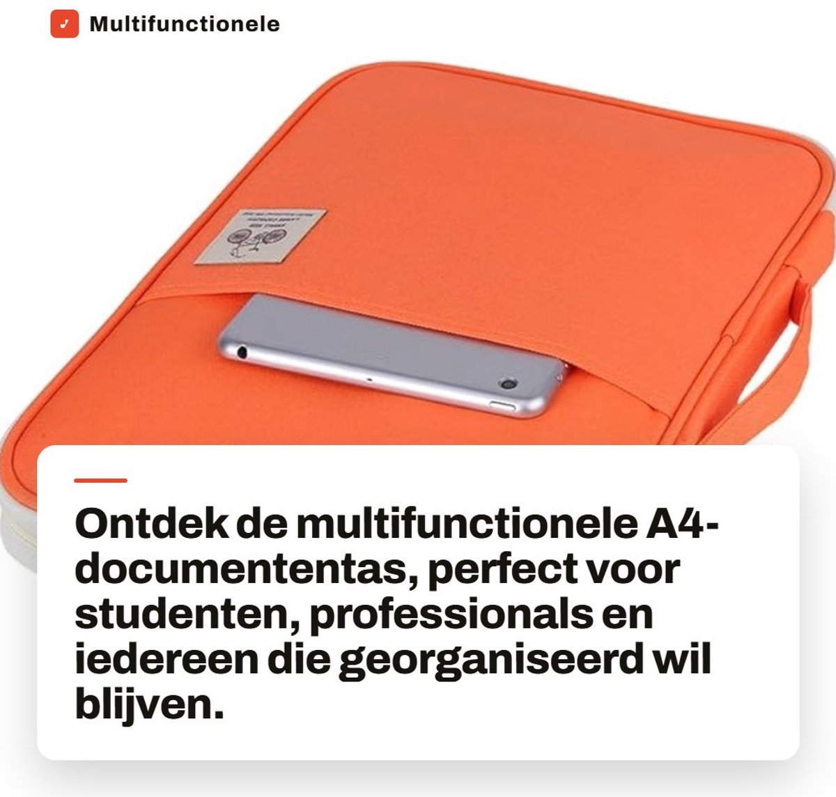 Dailygoods - Multifunctionele A4-documententas - Waterdicht - Ideaal voor documenten en accessoires - Oranje - Voor notebook en smartphone - Compact e...