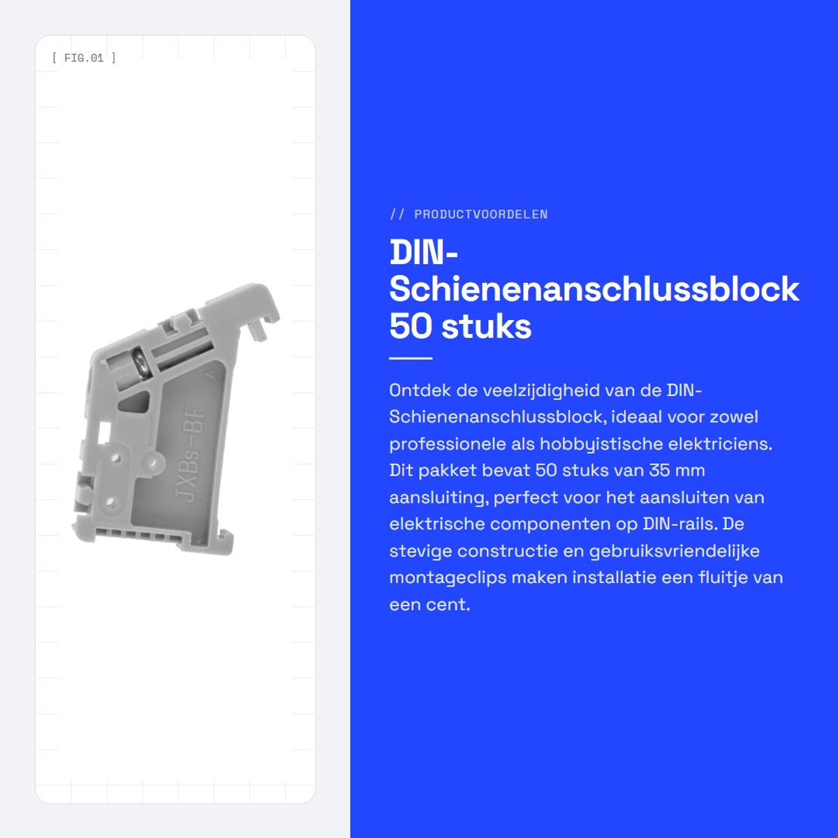 Dailygoods - DIN-Schienenanschlussblock - 50 stuks - Betrouwbare montage - 35 mm - Grauw - Connectoren voor elektrische systemen - Geschikt voor DIN-r...