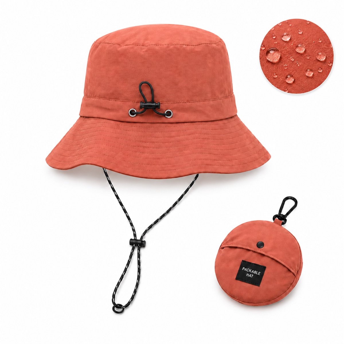 Flipflop Club® Waterproof Bucket Hat | Baksteen Rood Packable Vissershoedje | UV Bescherming | Accessoires voor festival | Regen Hoedje | Vissershoed | Unisex | Visser Cap | Sun Hat | Zonnehoedje | Safari Hoed | Kamperen | Camping