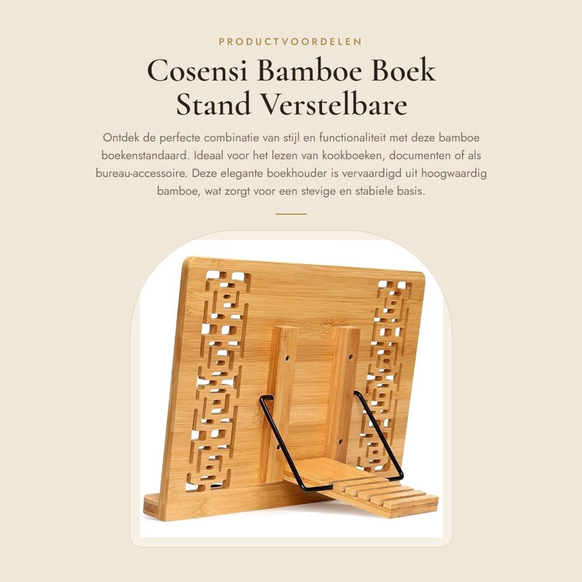 Dailygoods- Boekhouder Verstelbaar in Vijf Hoeken - Bamboe Boekenstandaard - Kookboek Stand - Bureau Document Houder - Lichtgewicht en Opvouwbaar - Retro Holle Patroon