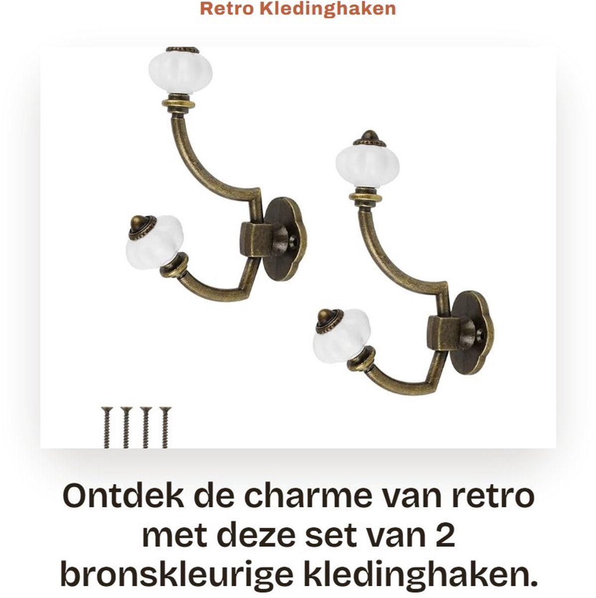 Dailygoods- Kledinghaken Retro - Wandhaken Bronskleurig - Garderobehaken - Zinklegering - 2 Stuks - Eenvoudig Design 14 x 9,5 cm - Wandhaak