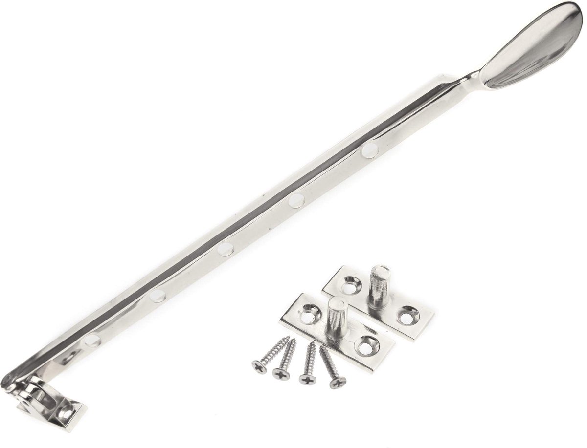 Dailygoods- Venster Verblijf 325 mm - Raamverblijf - Fastener - IJzer - Links/rechts handig - Inclusief 2 Pin Latches - Raamstay