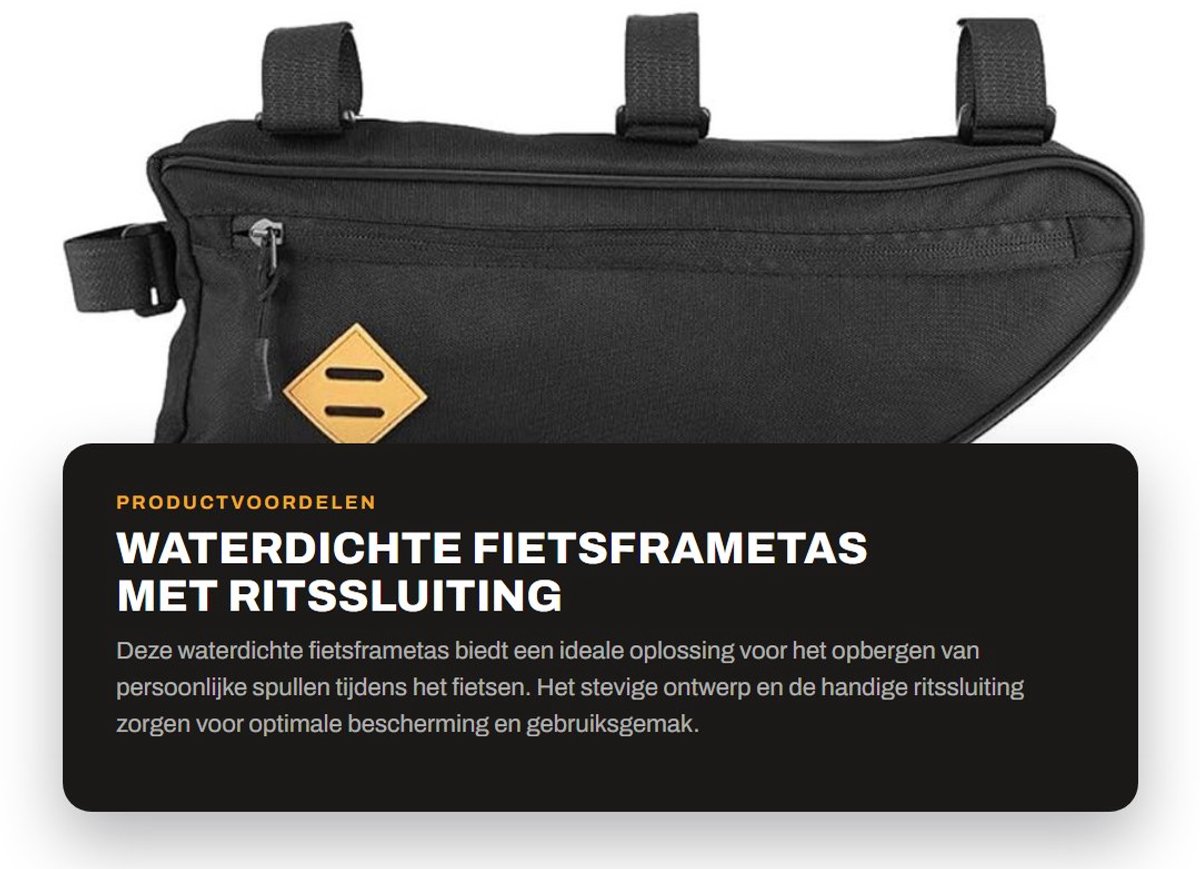 Dailygoods- Fietsframetas Waterdicht - Grote Opbergtas - Dacron Materiaal - Eenvoudig te Installeren - Ritssluiting - Geschikt voor Meeste Fietsen - Fietsopbergtas