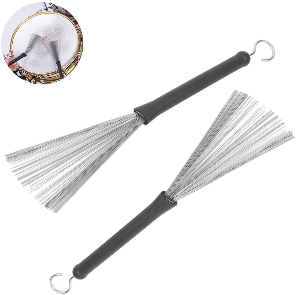 Dailygoods- Trommelborstel - 2 Stuks - Intrekbare Drumstick Borstels - Roestvrij Staal - Zwart - Verstelbare Handgrepen - 320 mm Lengte - Drumsticks