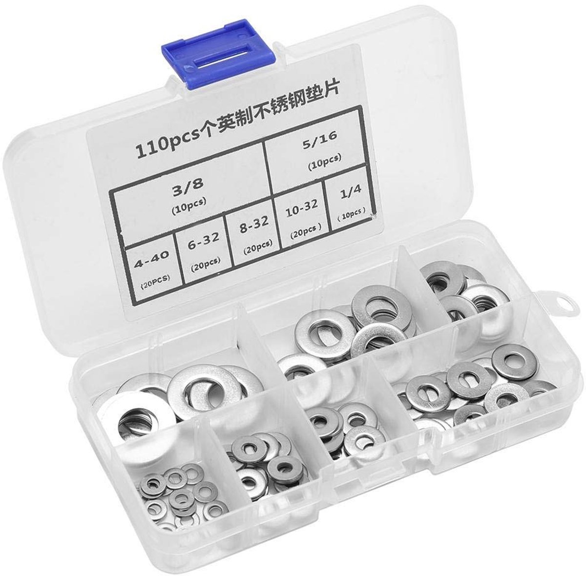 Dailygoods- Platte Wasmachine Set - 110 Stuks Roestvrij Staal - Platte Ringen - Spacer/Slijtagepad - Vergrendelingsapparaat - Trillingsreductie - Ring