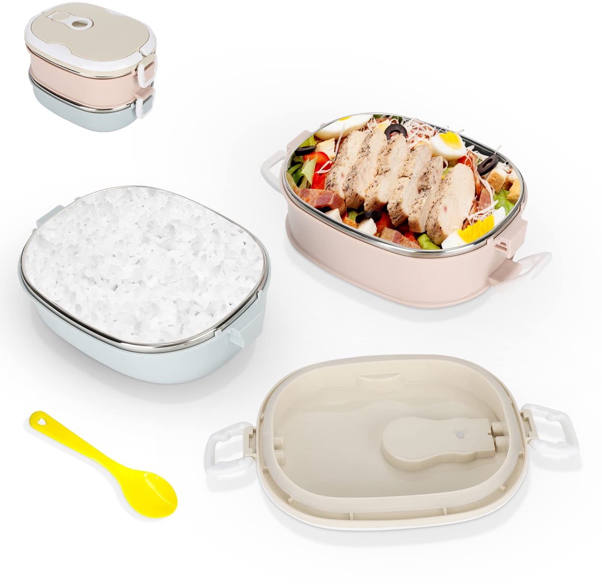 Dailygoods- Lunchbox Roestvrij staal - Bento - Voedselcontainer - Thermische isolatie - 2 lagen - Draagbaar met handgreep - Bento Box