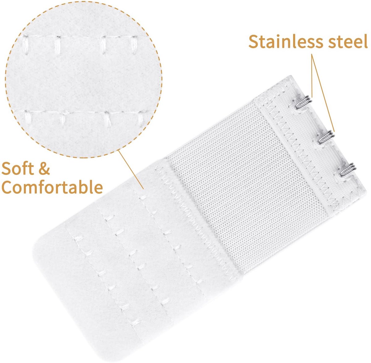 Dailygoods- Beha-extender 3 Haken - Rekbare Beha-verlengriem - Elastische Beha-bandhaak - Roestvrij Staal - Nylon Materiaal - Beha-verlenger