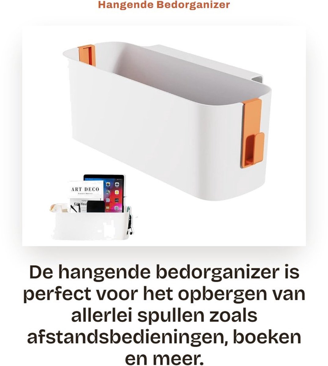 Dailygoods- Bedorganizer met 2 afneembare haken - Opbergmand - Hangmanden - Slaapzaal - Kantoor - Praktische zakdoekbox