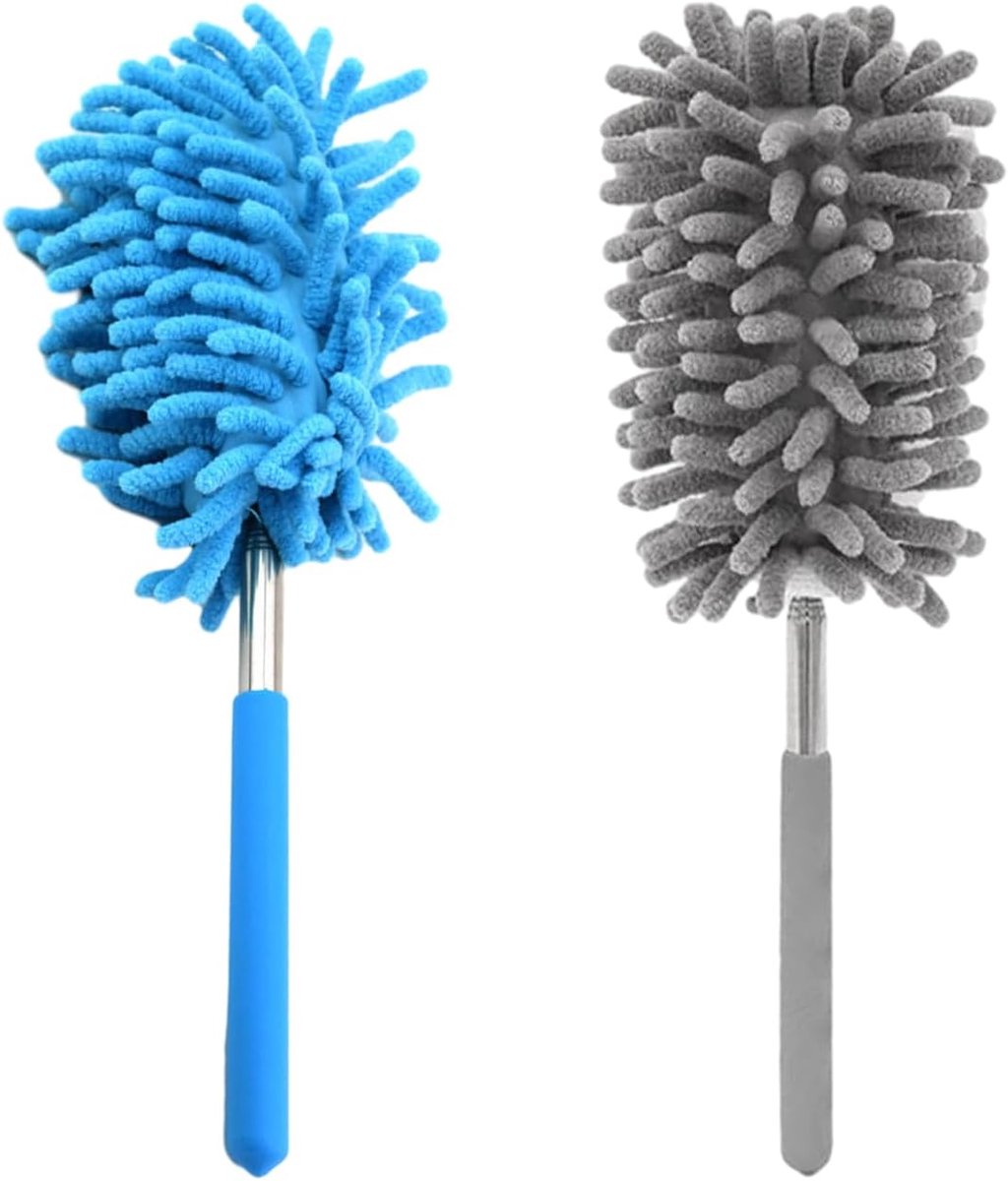 Stofwisser Set - Microvezel Dusters - Huis Schoonmaken - Telescopisch Verstelbaar - 2 Stuks - Grijs Blauw