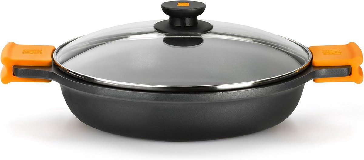 Lage Braadpan - Gegoten Aluminium Pan - Koken en Stoven - Antiaanbaklaag - 30 cm - Zwart