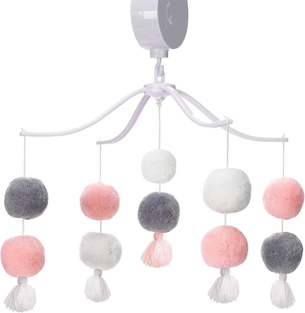 Muzikaal Baby Mobiel - Wieg Mobiel - Baby Kalmeren - 20 Min Muziek - 9 Pompons - Roze Grijs Wit