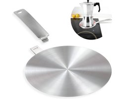 Inductie adapter - Warmteverdeler - Koffiezetten - Afneembare handgreep - 14 cm - Zilver