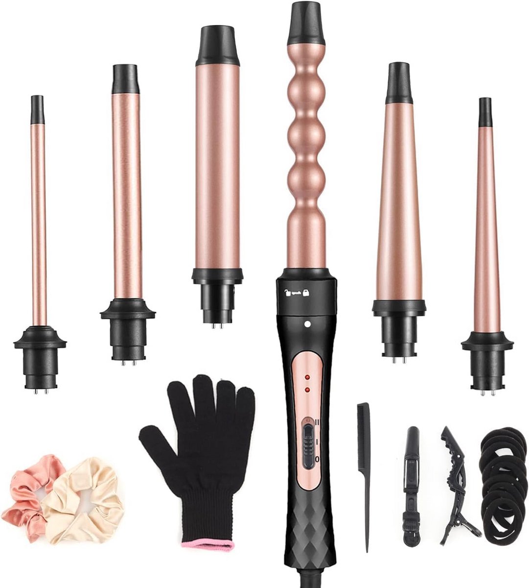 Kroesijzer Haar Krultang - Krultang Set - Stijlvol Haar Creëren - 6-in-1 Opzetstukken - 32 mm - Zwart