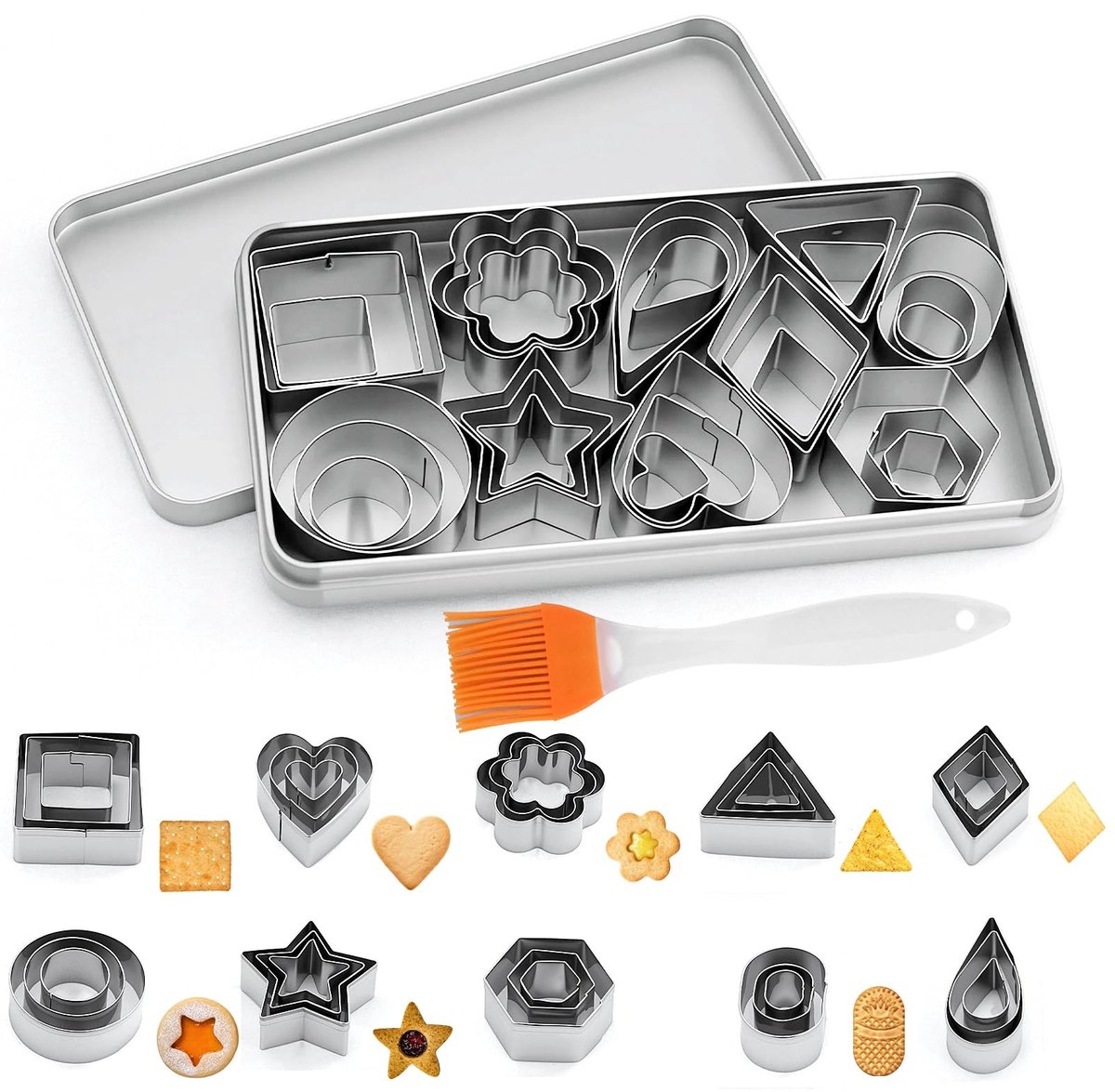 Dailygoods- Koekjessnijder Set van 30 - Mini Uitsteekvormen - Roestvrij Staal - Geometrische Vormen - Duurzaam - Corrosiebestendig - Uitsteekvormpjes