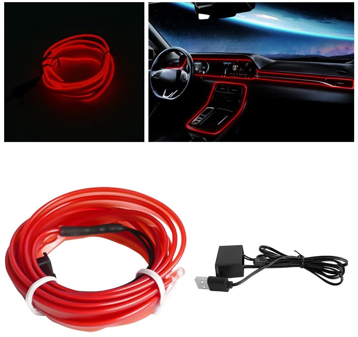 Dailygoods - Omgevingslicht - Autodecoratie - Flexibel en waterbestendig - Rood - Interieurverlichting - Energiebesparend - Geschikt voor alle auto's...