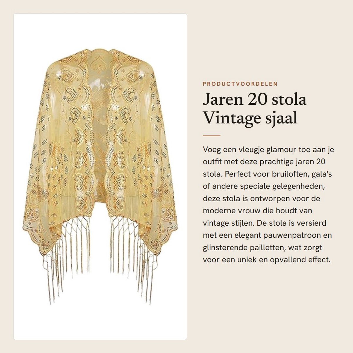 Dailygoods- Stola met pauwenpatroon - Retro Omslagdoek - Pailletten - Schouderbedekking - Jaren 20 Stijl - Perfect voor Feestelijke Gelegenheden - Sjaal