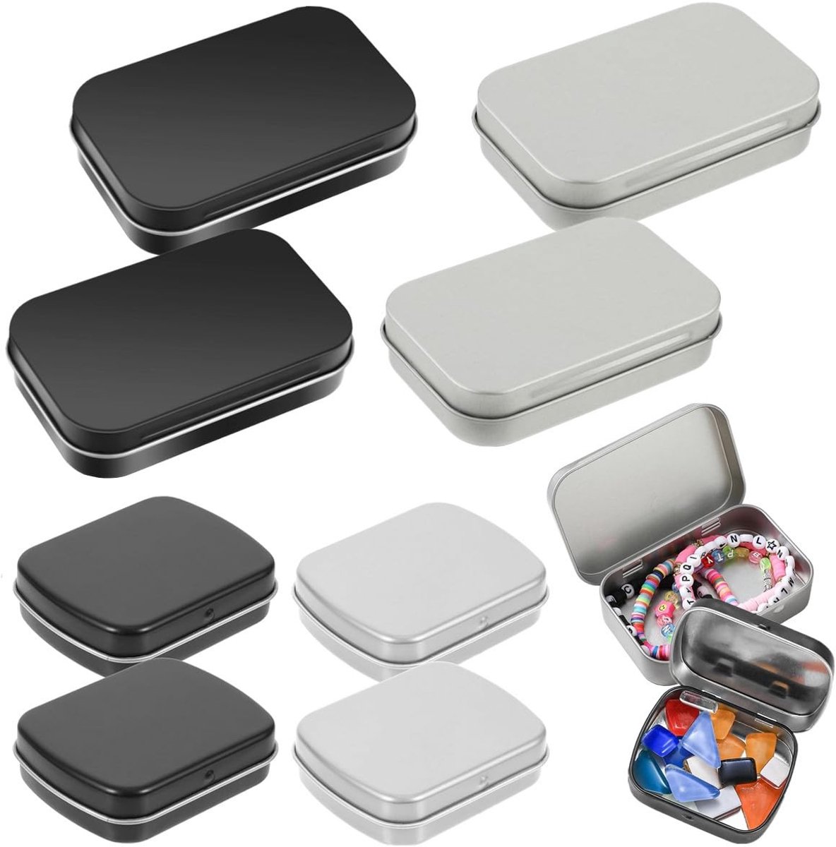 Dailygoods- Tinbox 8 Stuks - Grote/ Kleine Blikdozen - Met Deksel - Handige Opbergtassen - Voor Sleutels/ Cosmetica - Waterdicht en Lichtgewicht - Opbergdoos