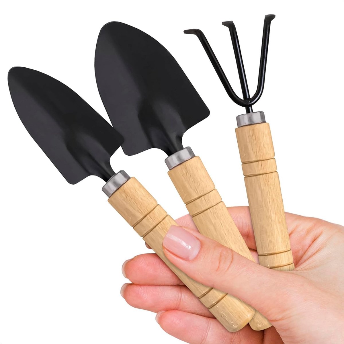 Dailygoods- Mini-Tuingereedschapset 3-delig - Hark - Kleine Schep - Grote Schep - Tuingereedschap - Hoogwaardig Hout/Roestvrij Staal
