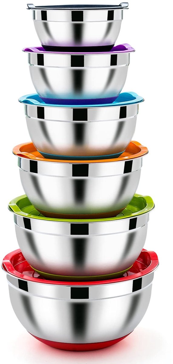 Dailygoods- Mengkommenset - Roestvrij Stalen Kom - Set van 6 - Luchtdicht Deksel - Antislip Bodem - Vaatwasmachinebestendig - 4,6L/2,8L/2,5L/1,6L/1,2L/0,7L - Komset