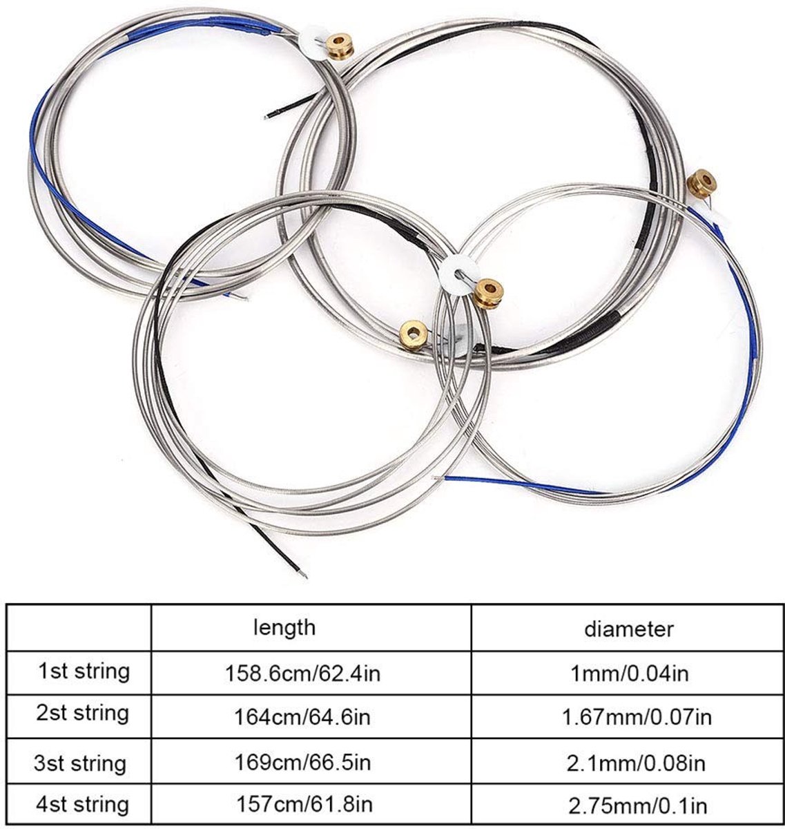 Dailygoods- Contrabassnaren Professionele Muziekinstrumentaccessoire - Stalen Snaars - Versterkte Snaars - Duurzaam - 4 Snaren per Set - Eenvoudig te Installeren - Basgitarensnaren