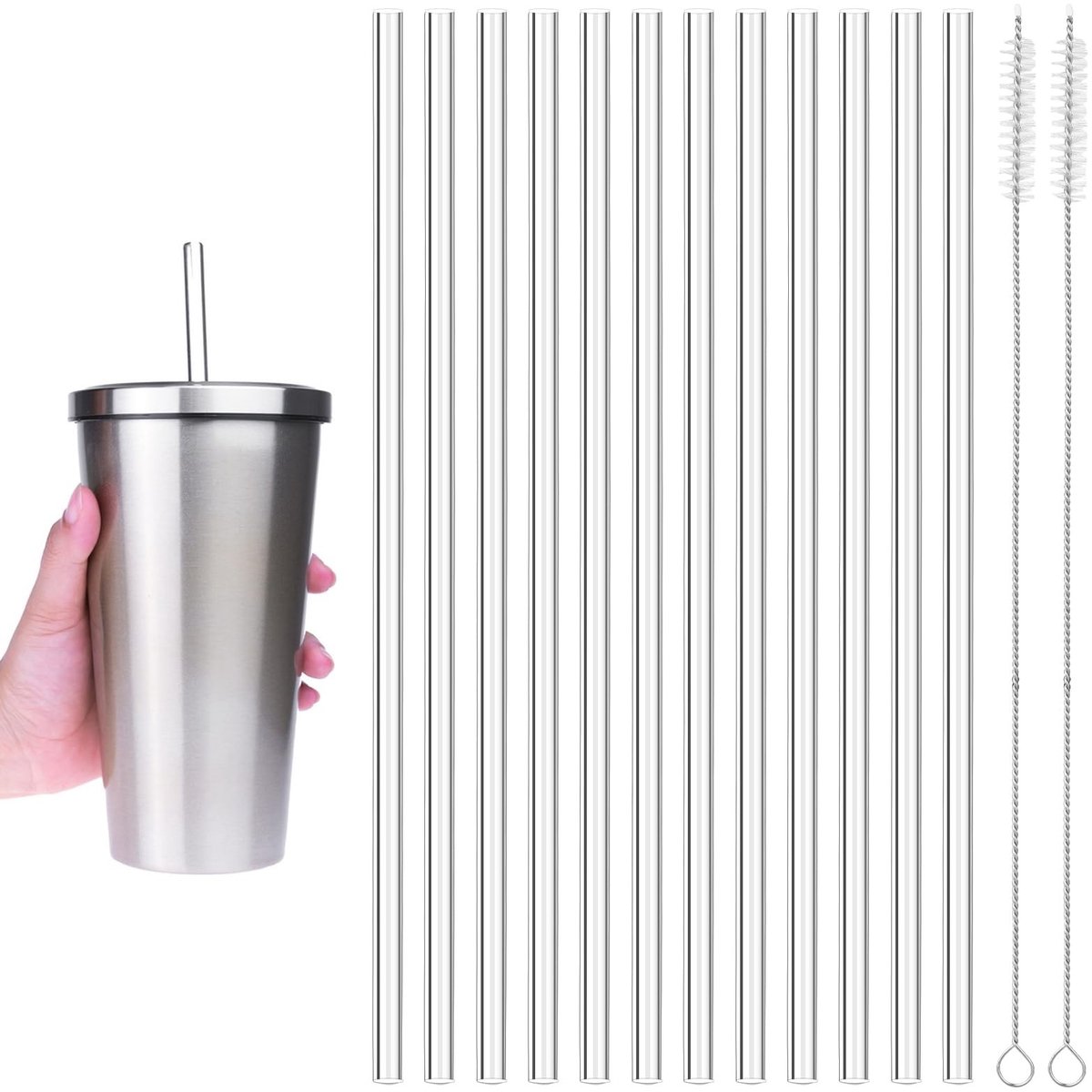 Dailygoods- Drinkrietjes 12 stuks - Herbruikbaar - Plastic - Rietjesborstel - Reinigingsborstel - BPA-vrij - Duurzaam - Rietjes