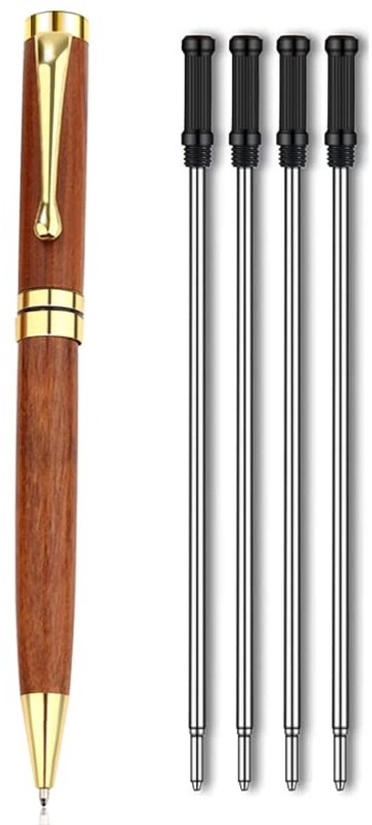 Dailygoods- Balpen luxe zwart-gouden afwerking - intrekbare punt - geschenkdoos - 4 vullingen - hoogwaardige materialen - soepele schrijfervaring - Schrijfpennen