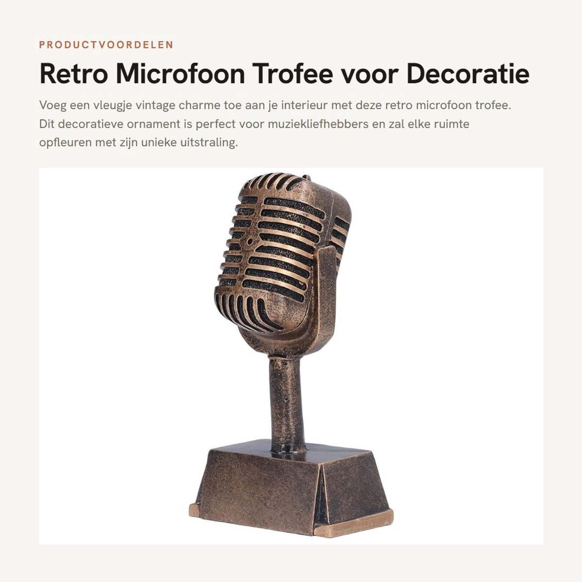 Dailygoods- Microfoon Retro - Vintage Trofee - Decoratie Woonkamer - Tafel Ornament - Huisdecoratie - Kunststof Model