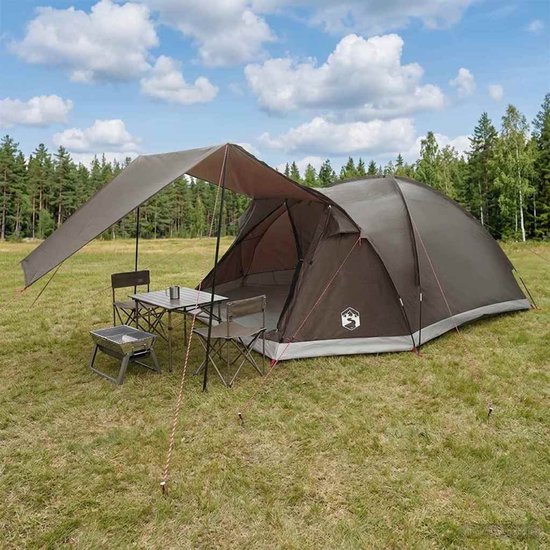 vidaXL - Huisje - Tent - met - dak - Bruin - grijs - 6-persoons - Polyester - en - Staal van Vidaxl — afbeelding 4