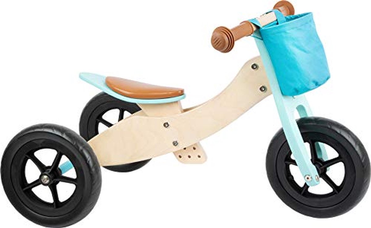Loopfiets Hout - Driewieler Kinderen - Leren Fietsen - 2-in-1 Om te Bouwen - 10 Inch Banden - Turquoise