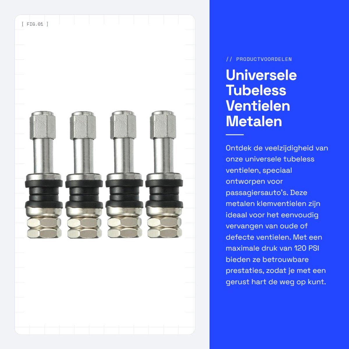 Dailygoods- Schrader Ventiel - 4x Klemventiel - Tubeless Ventiel - Metaal - Maximale PSI 120 - Lengte 47mm - Velggaten 11.5mm