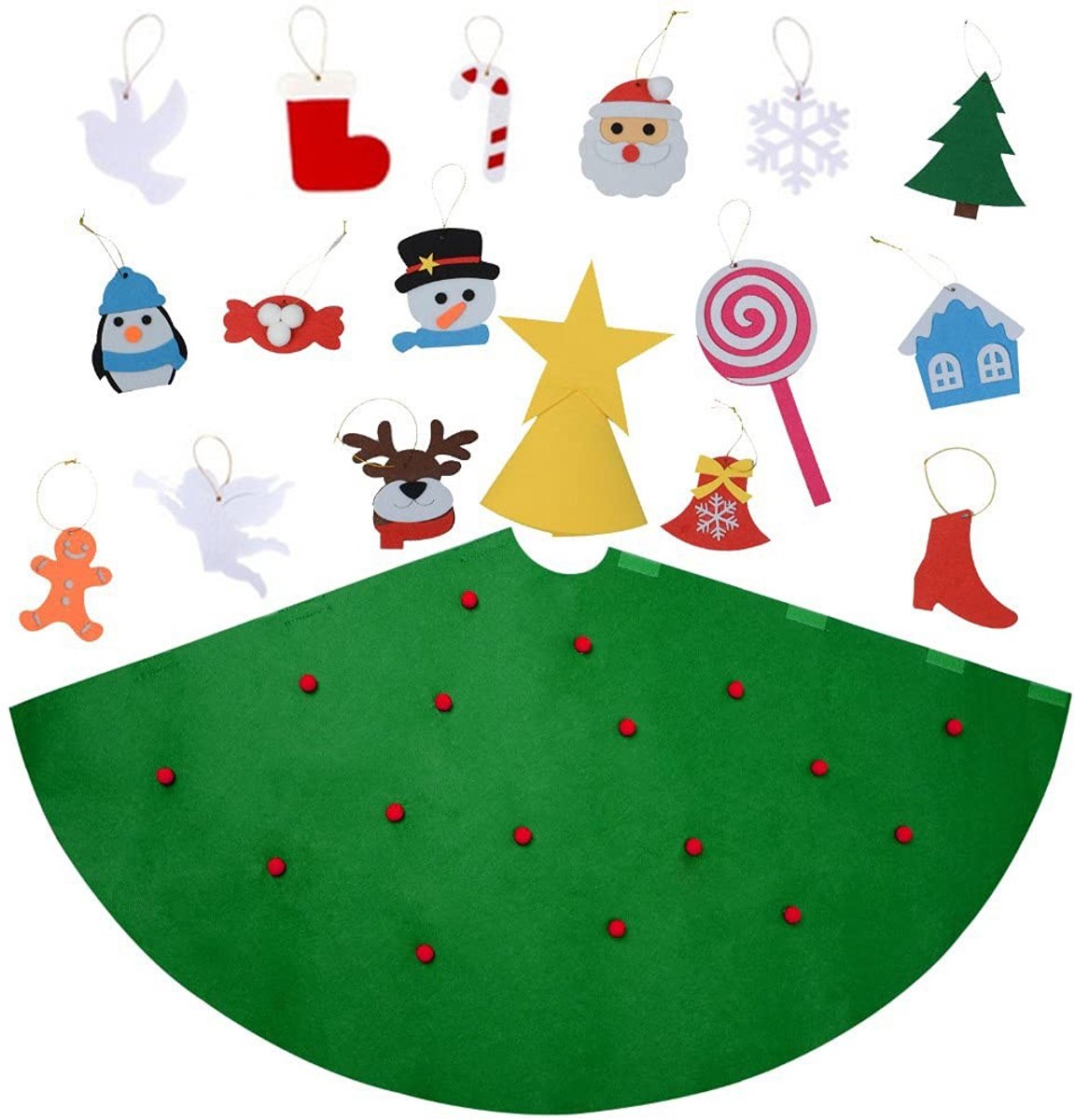 Dailygoods- Kerstboom Driedimensionaal - Vilt Kerstboom - 18 Stuks Ornamenten - Inklapbaar - Creatieve Decoratie - Herbruikbaar - Kerstdecoratie
